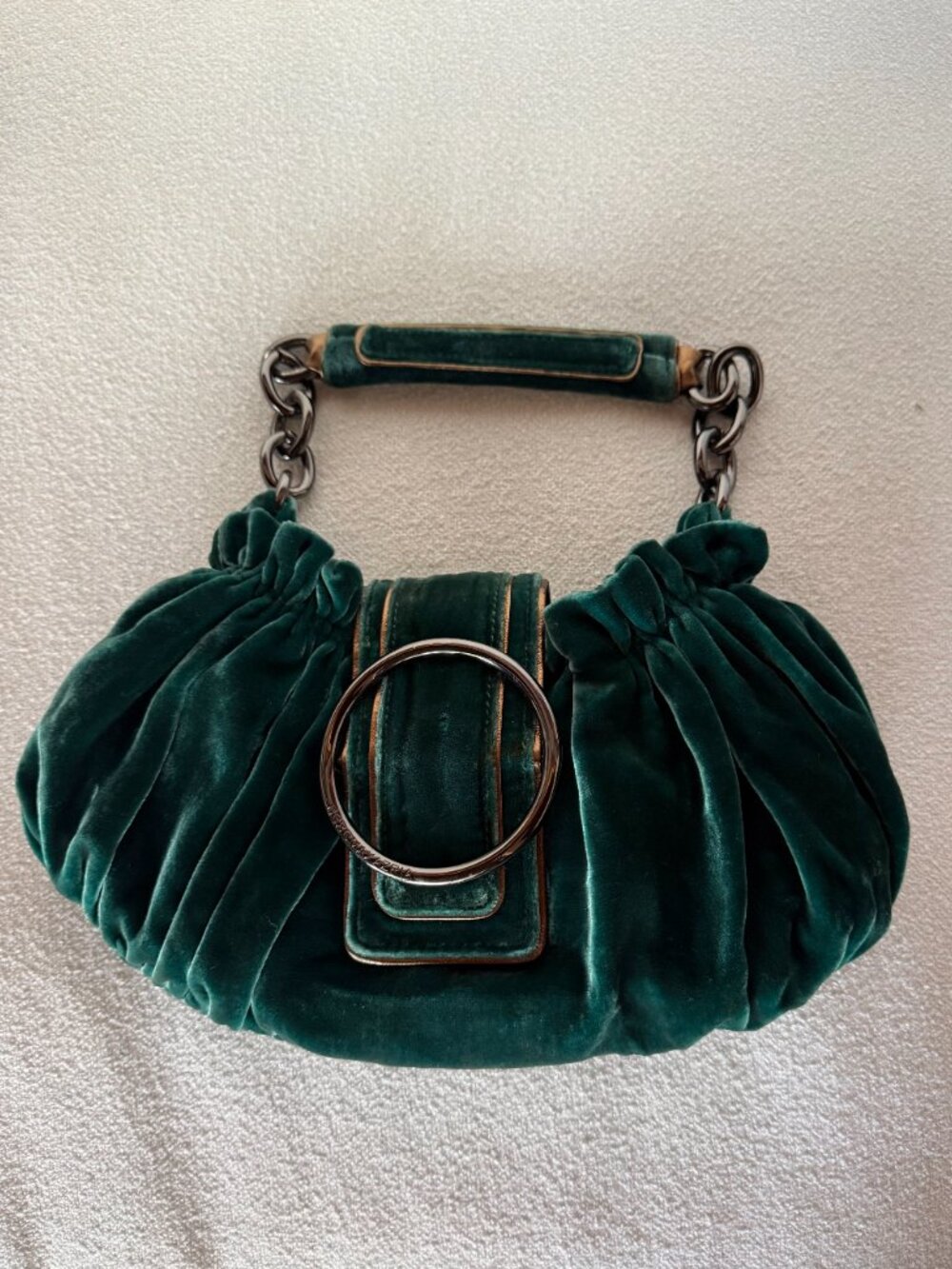 Authentic BCBG Max Azria Emerald Green Velvet Handbag